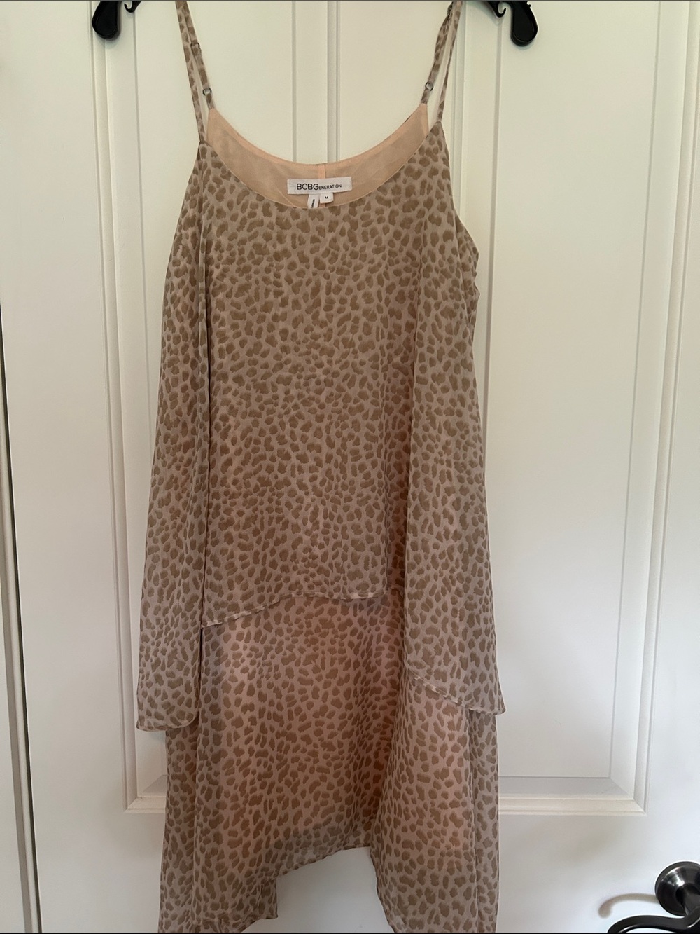 BCBGMaxAzria Taupe Leopard-Print High-Low Slip Dress